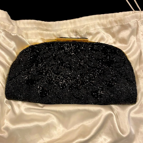 Beaded black structured clutch - Picture 2 of 7